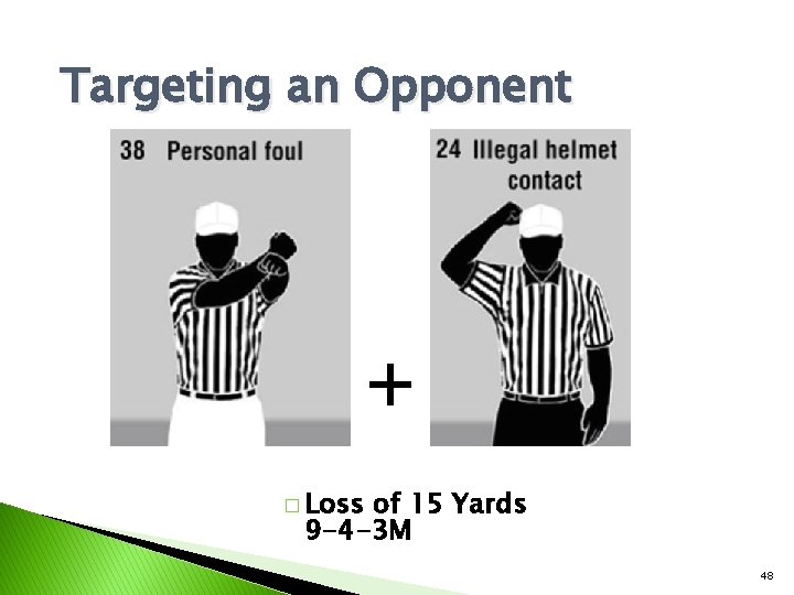 Targeting an Opponent + � Loss of 15 Yards 9 -4 -3 M 48