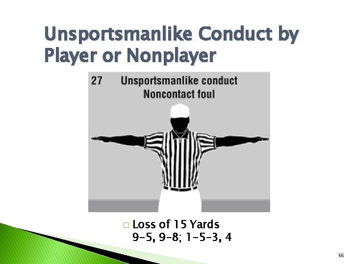 Unsportsmanlike Conduct by Player or Nonplayer � Loss of 15 Yards 9 -5, 9
