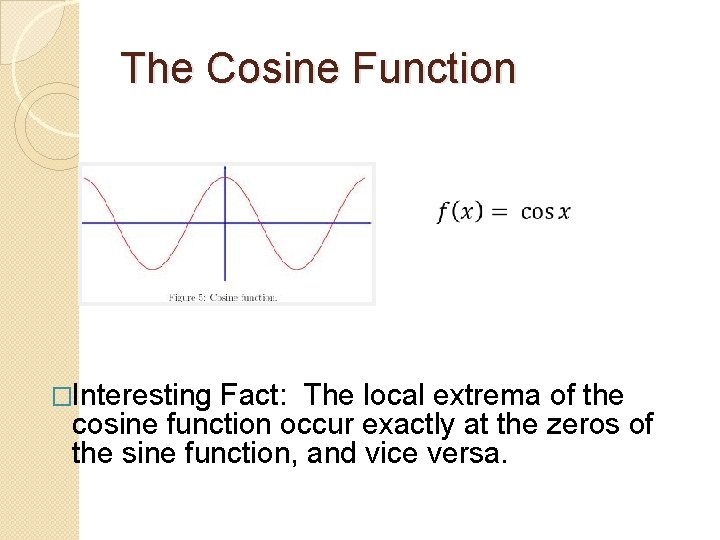 The Cosine Function �Interesting Fact: The local extrema of the cosine function occur exactly