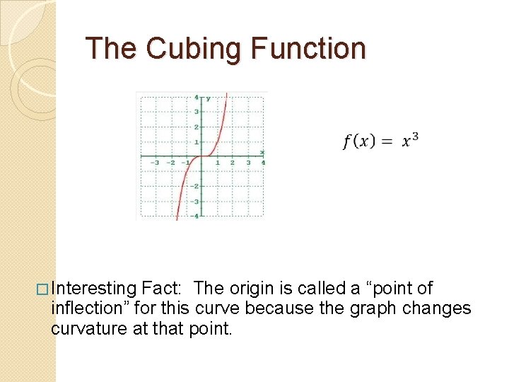 The Cubing Function � Interesting Fact: The origin is called a “point of inflection”