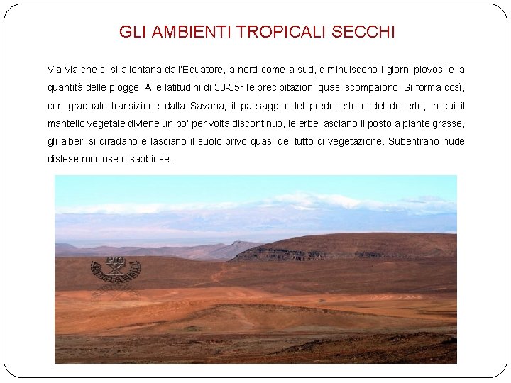 GLI AMBIENTI TROPICALI SECCHI Via via che ci si allontana dall’Equatore, a nord come