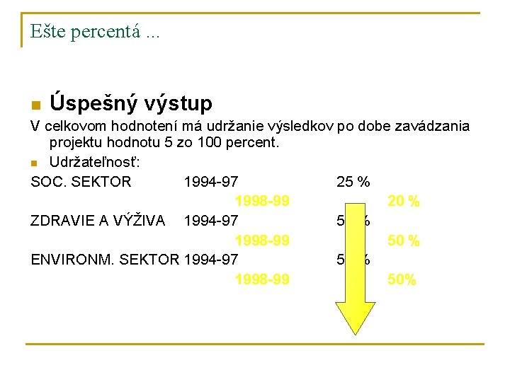 Ešte percentá. . . n Úspešný výstup V celkovom hodnotení má udržanie výsledkov po