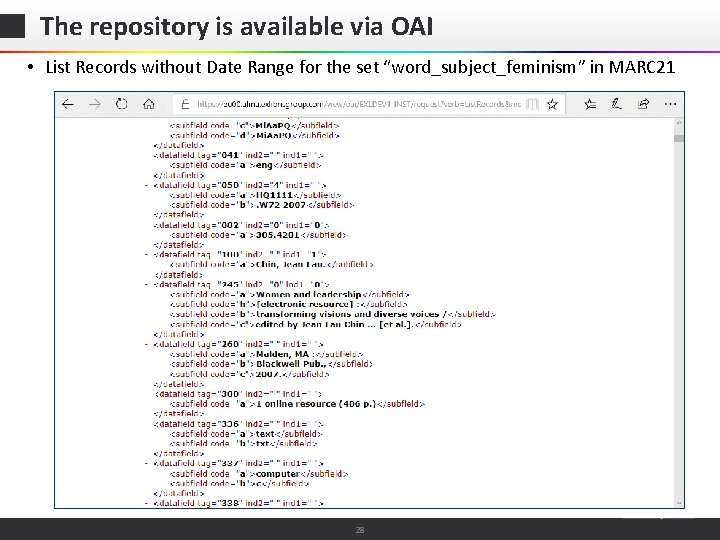 The repository is available via OAI • List Records without Date Range for the
