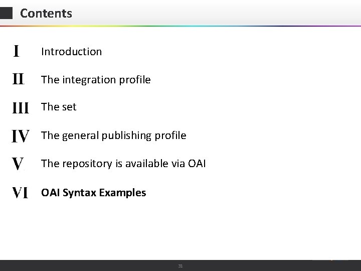 Contents Introduction The integration profile The set The general publishing profile The repository is