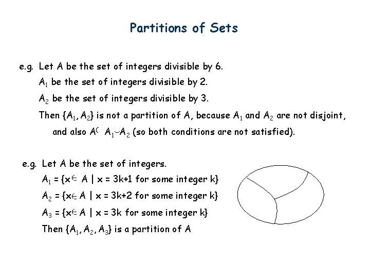 Partitions of Sets e. g. Let A be the set of integers divisible by