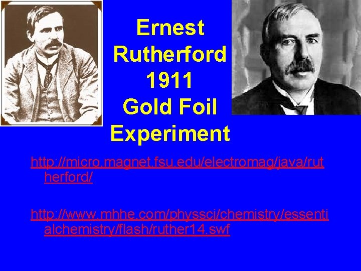 Ernest Rutherford 1911 Gold Foil Experiment http: //micro. magnet. fsu. edu/electromag/java/rut herford/ http: //www.