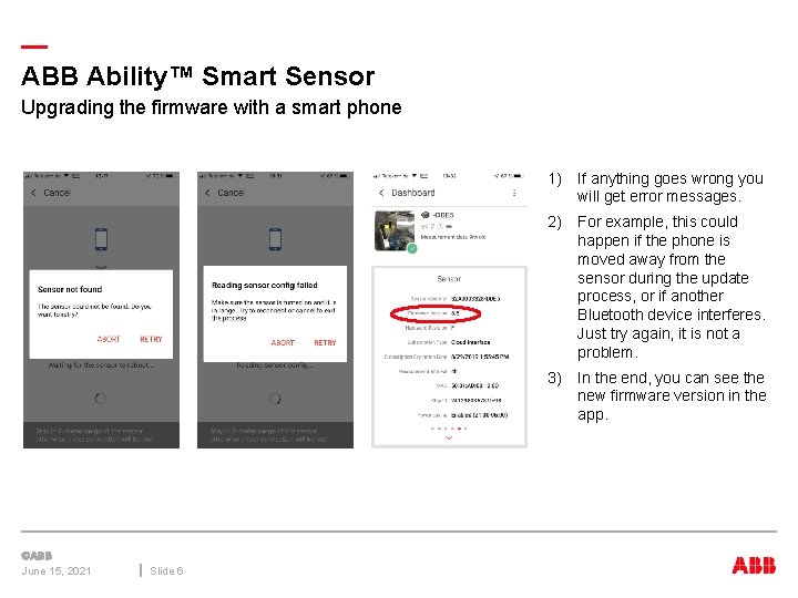 — ABB Ability™ Smart Sensor Upgrading the firmware with a smart phone 1) If