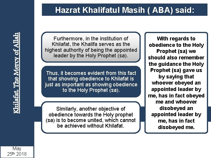 Khilafat: The Mercy of Allah Hazrat Khalifatul Masih ( ABA) said: May 2018 25