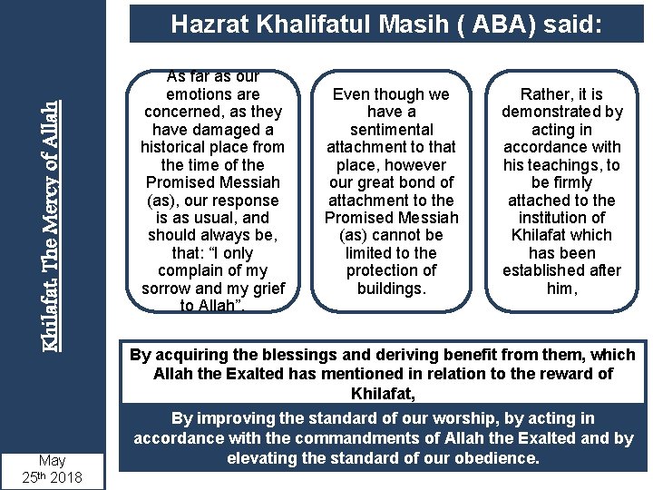 Khilafat: The Mercy of Allah Hazrat Khalifatul Masih ( ABA) said: May 2018 25