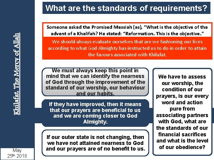 Khilafat: The Mercy of Allah What are the standards of requirements? May 2018 25