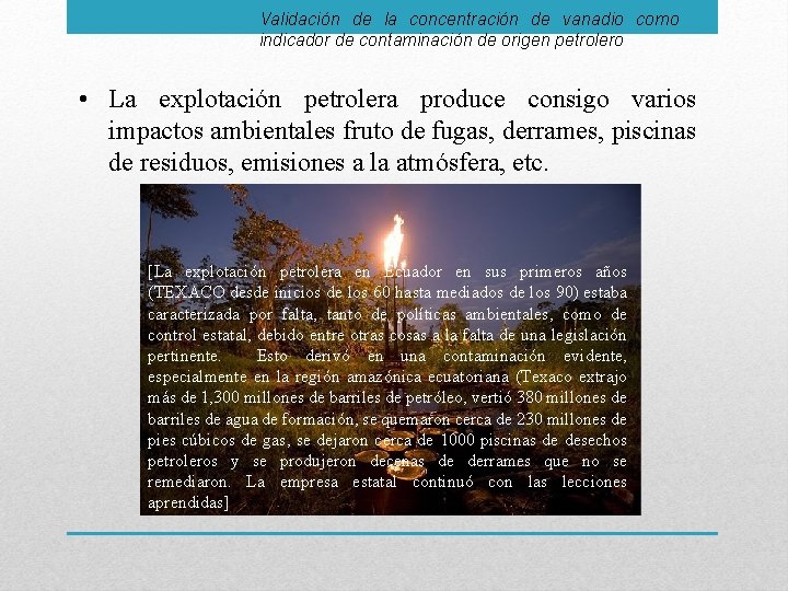 Validación de la concentración de vanadio como indicador de contaminación de origen petrolero •