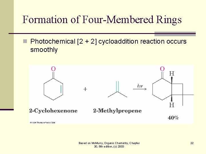 Formation of Four-Membered Rings n Photochemical [2 + 2] cycloaddition reaction occurs smoothly Based