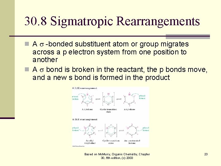 30. 8 Sigmatropic Rearrangements n A s -bonded substituent atom or group migrates across 30. 8 Sigmatropic Rearrangements n A s -bonded substituent atom or group migrates across