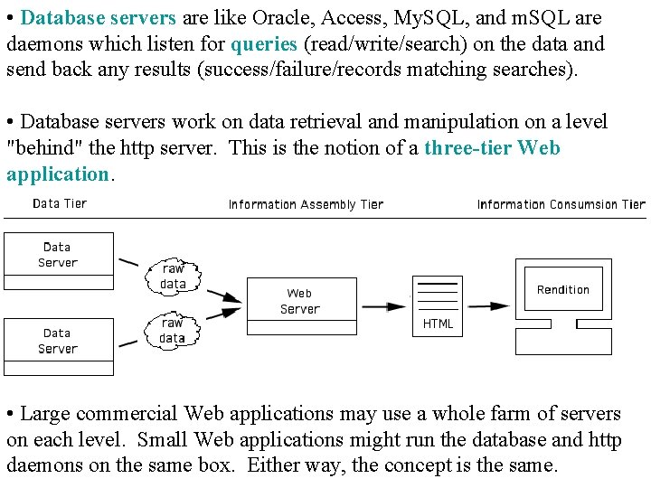  • Database servers are like Oracle, Access, My. SQL, and m. SQL are