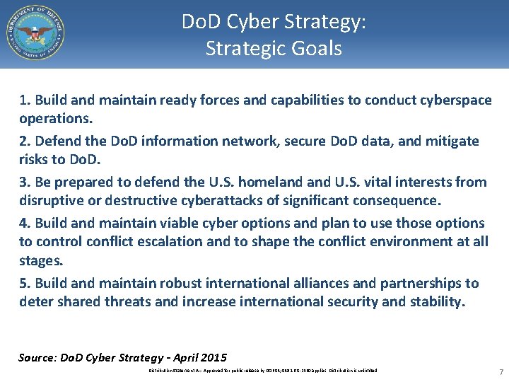 Do. D Cyber Strategy: Strategic Goals 1. Build and maintain ready forces and capabilities