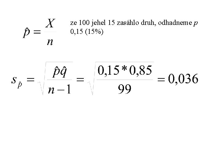 ze 100 jehel 15 zasáhlo druh, odhadneme p 0, 15 (15%) 