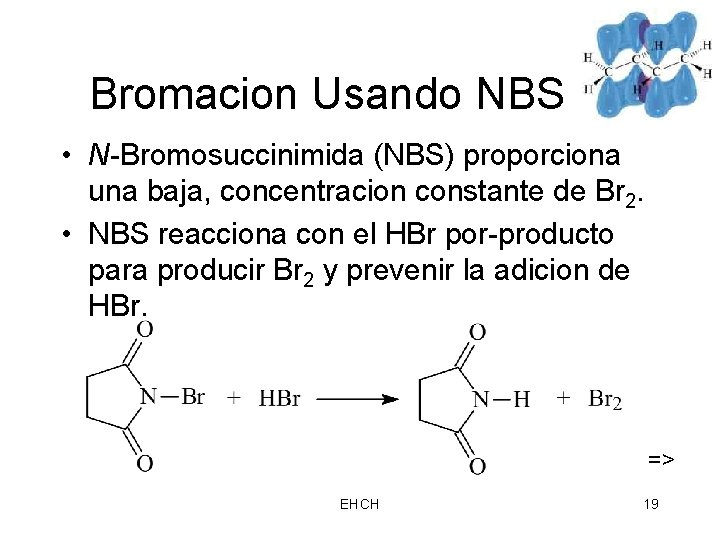 Bromacion Usando NBS • N-Bromosuccinimida (NBS) proporciona una baja, concentracion constante de Br 2.