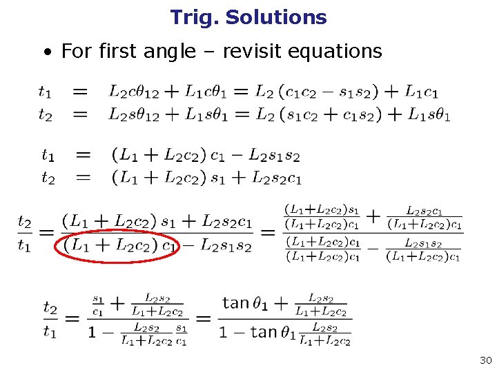 Trig. Solutions • For first angle – revisit equations 30 