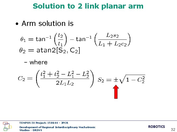 Solution to 2 link planar arm • Arm solution is – where TEMPUS IV