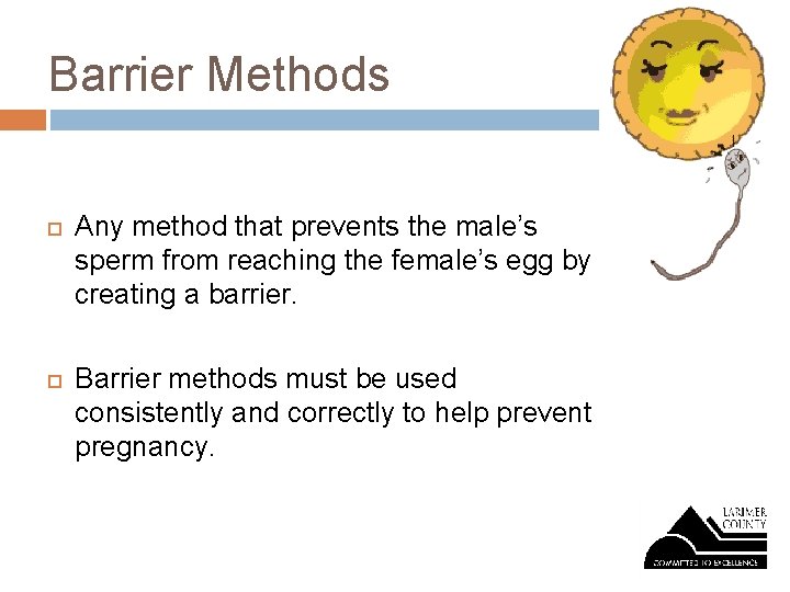 Barrier Methods Any method that prevents the male’s sperm from reaching the female’s egg