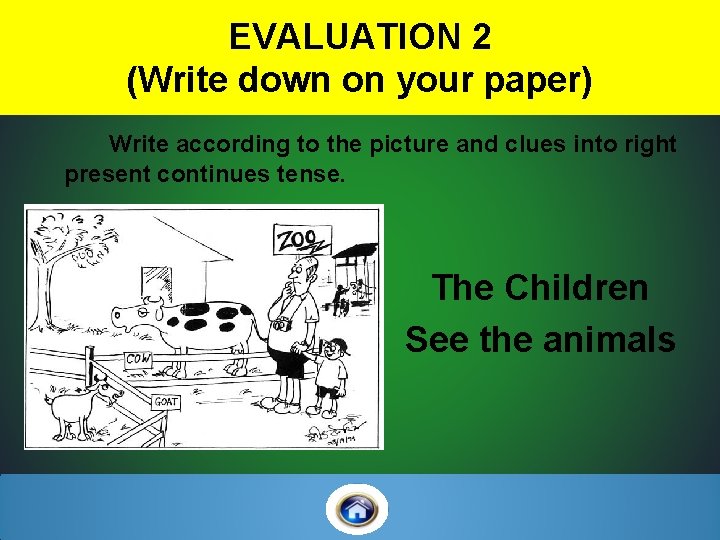 EVALUATION 2 (Write down on your paper) Write according to the picture and clues