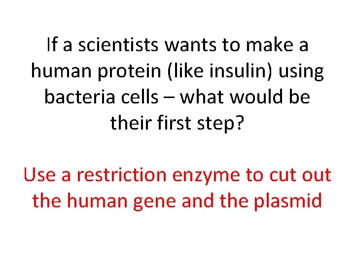 If a scientists wants to make a human protein (like insulin) using bacteria cells