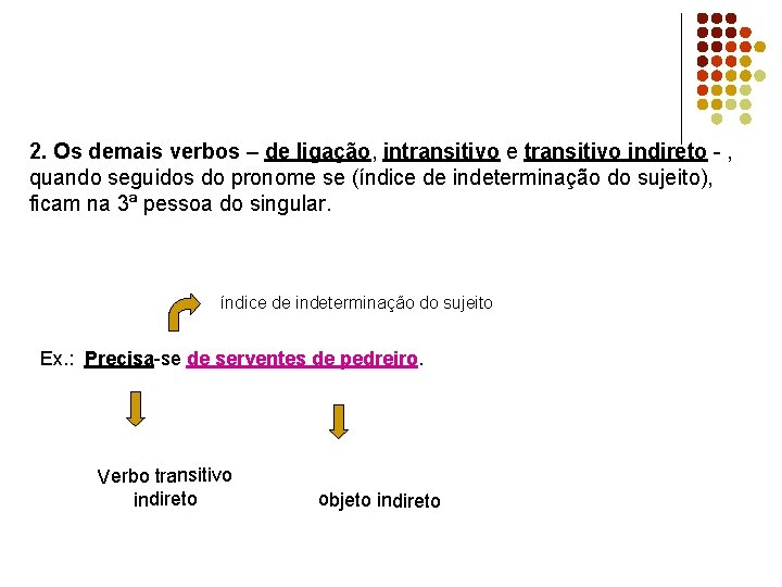 2. Os demais verbos – de ligação, intransitivo e transitivo indireto - , quando