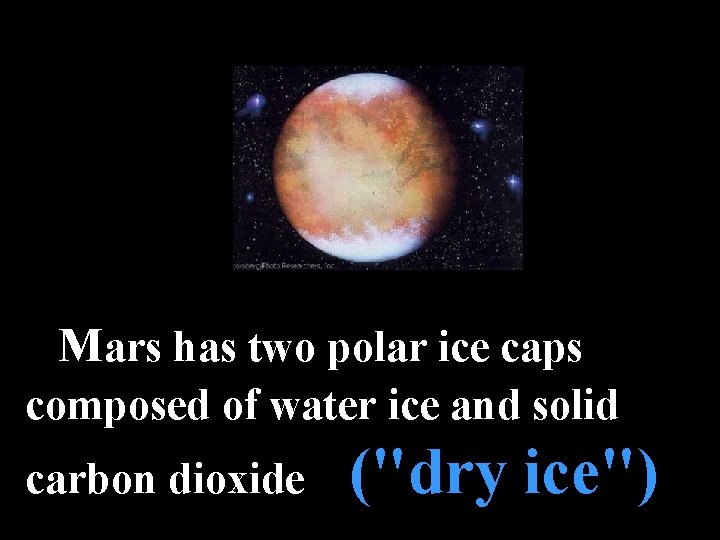 Mars has two polar ice caps composed of water ice and solid carbon dioxide