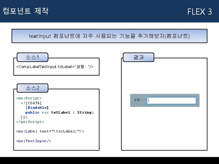 FLEX 3 컴포넌트 제작 text. Input 컴포넌트에 자주 사용되는 기능을 추가해보자(컴포넌트) 소스 1 <Comp: