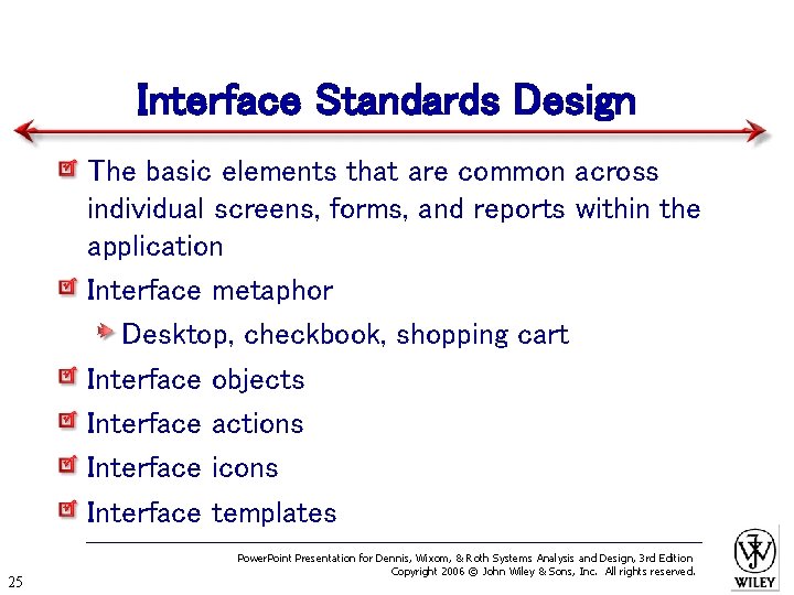 Interface Standards Design The basic elements that are common across individual screens, forms, and