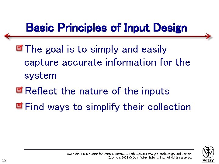 Basic Principles of Input Design The goal is to simply and easily capture accurate