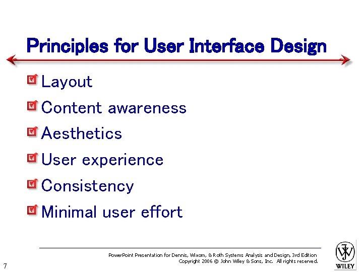 Principles for User Interface Design Layout Content awareness Aesthetics User experience Consistency Minimal user