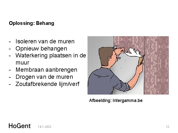 Oplossing: Behang Isoleren van de muren Opnieuw behangen Waterkering plaatsen in de muur Membraan