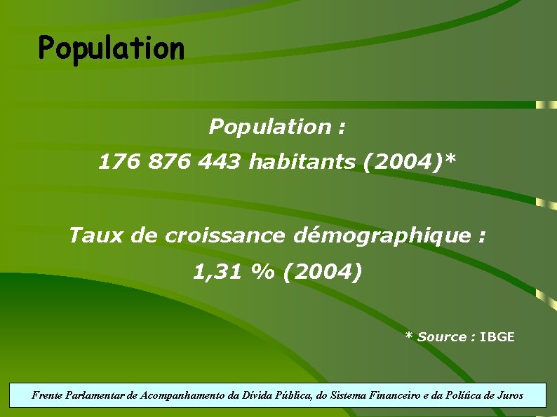 Population : 176 876 443 habitants (2004)* Taux de croissance démographique : 1, 31