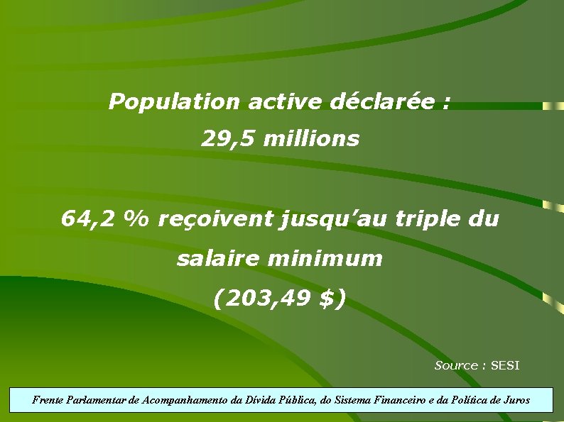 Population active déclarée : 29, 5 millions 64, 2 % reçoivent jusqu’au triple du