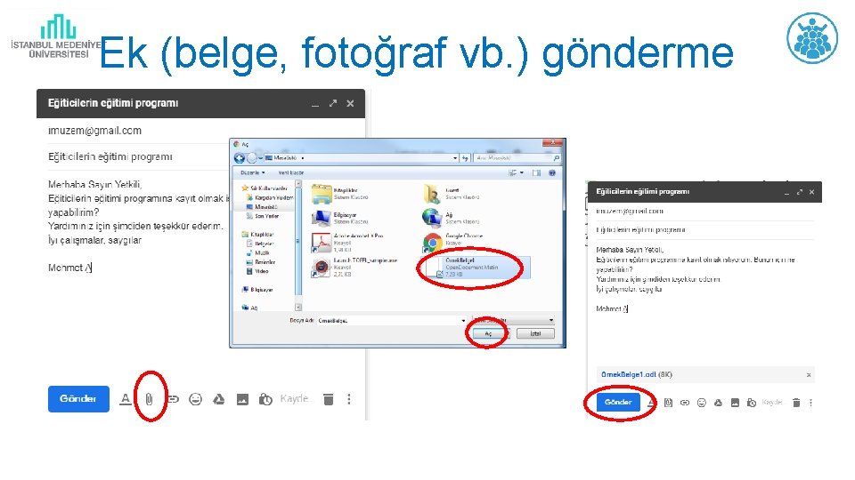Ek (belge, fotoğraf vb. ) gönderme 