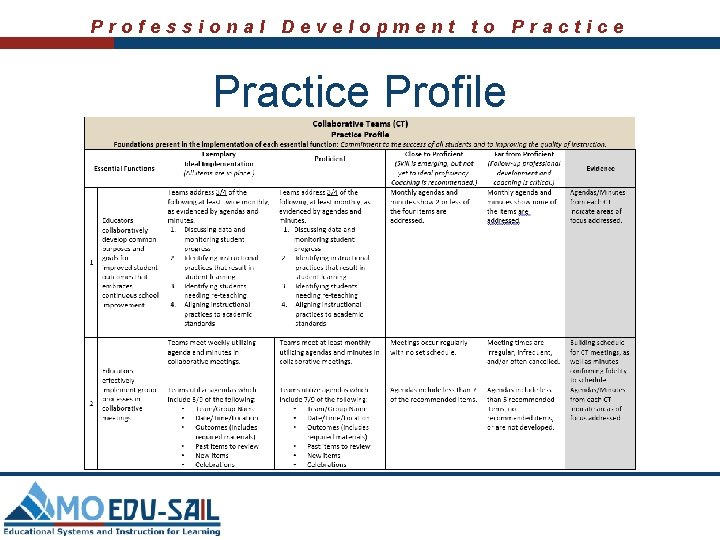 Professional Development to Practice Profile 