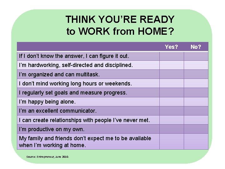 THINK YOU’RE READY to WORK from HOME? Yes? No? If I don’t know the