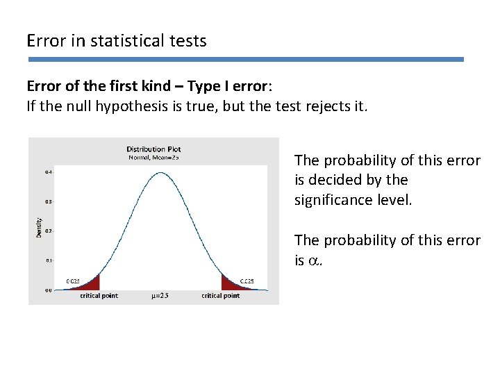 Error in statistical tests Error of the first kind – Type I error: If