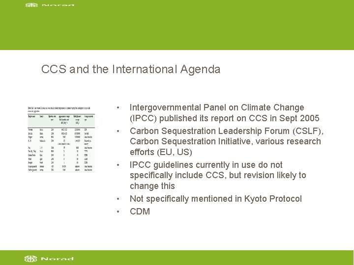 CCS and the International Agenda • • • Intergovernmental Panel on Climate Change (IPCC)