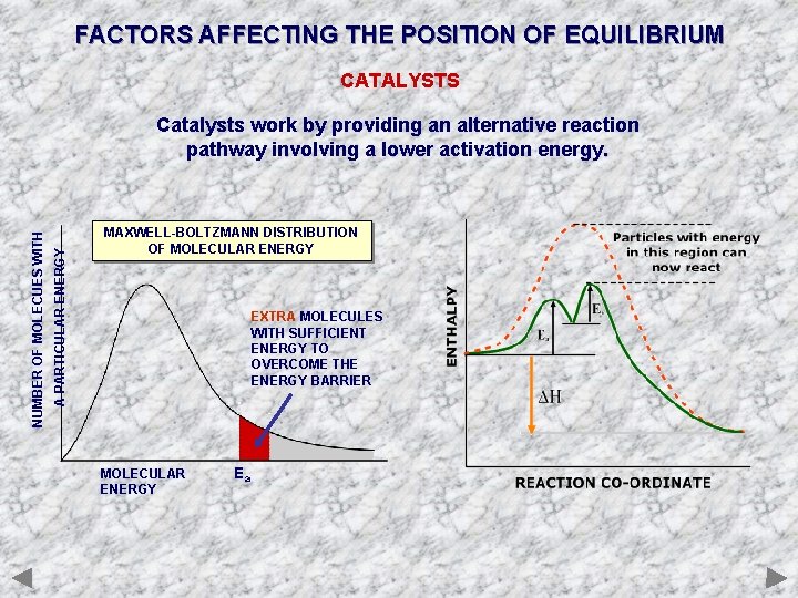 FACTORS AFFECTING THE POSITION OF EQUILIBRIUM CATALYSTS A PARTICULAR ENERGY NUMBER OF MOLECUES WITH