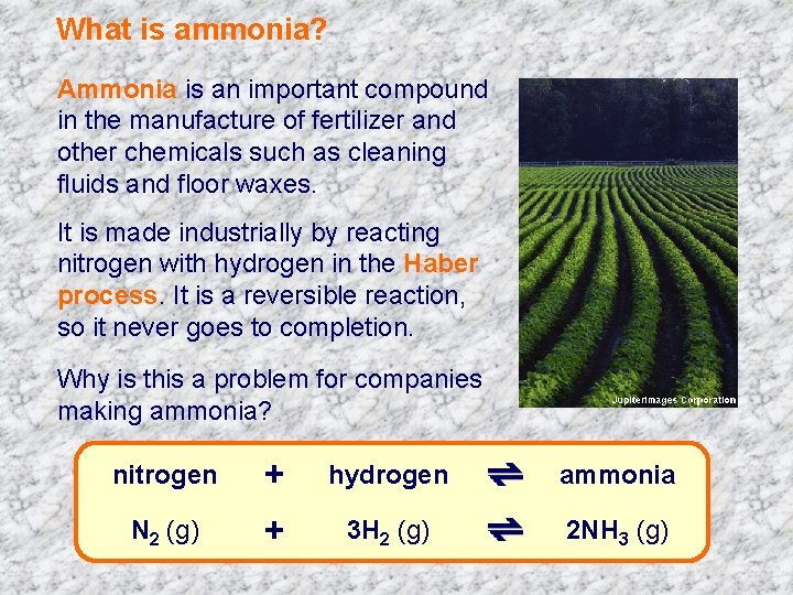 What is ammonia? Ammonia is an important compound in the manufacture of fertilizer and