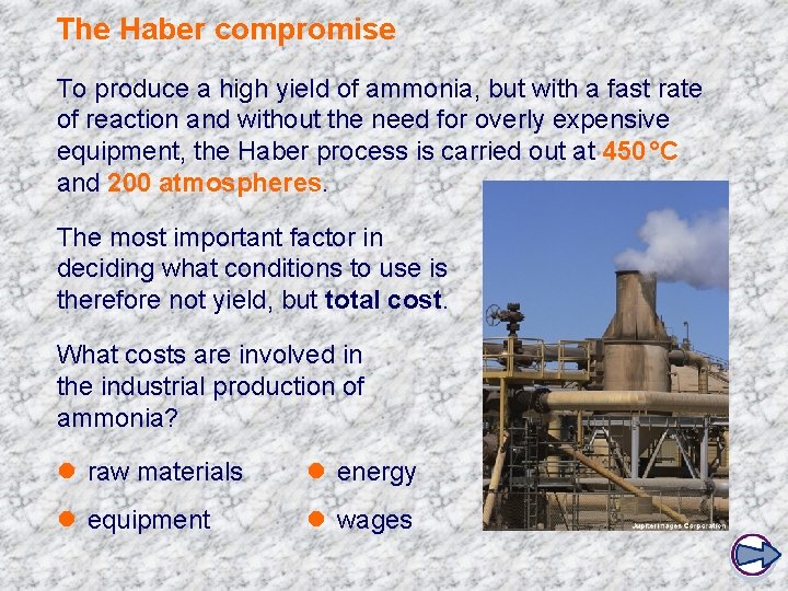 The Haber compromise To produce a high yield of ammonia, but with a fast