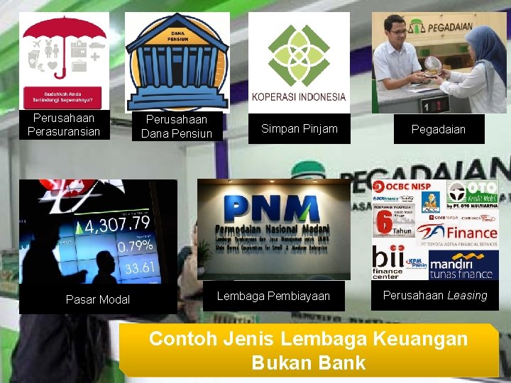 Perusahaan Perasuransian Pasar Modal Perusahaan Dana Pensiun Simpan Pinjam Lembaga Pembiayaan Pegadaian Perusahaan Leasing