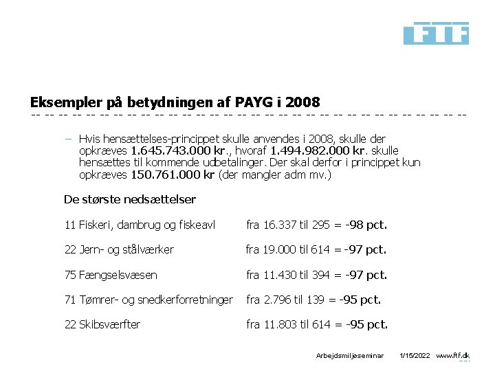 Eksempler på betydningen af PAYG i 2008 − Hvis hensættelses-princippet skulle anvendes i 2008,