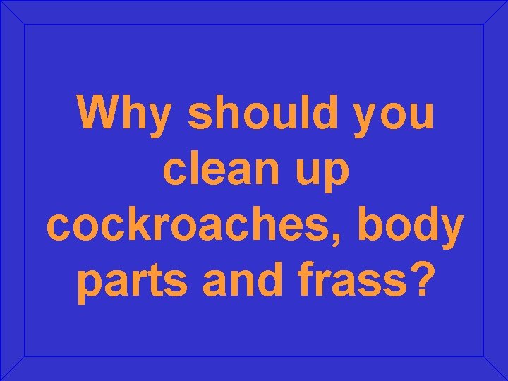 Why should you clean up cockroaches, body parts and frass? 