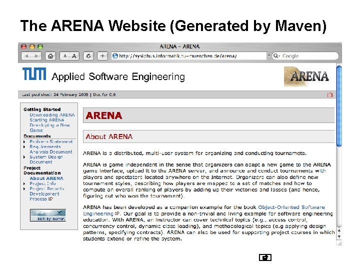 The ARENA Website (Generated by Maven) The ARENA Website (Generated by Maven)