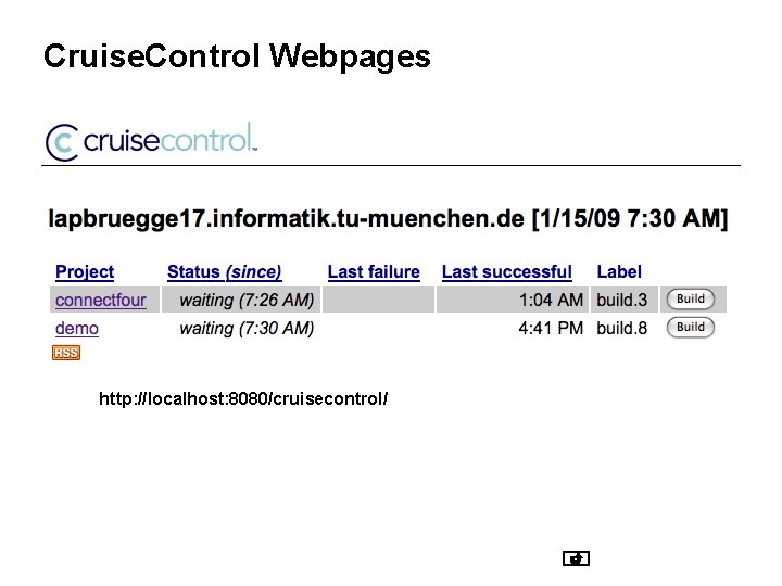 Cruise. Control Webpages http: //localhost: 8080/cruisecontrol/ Cruise. Control Webpages http: //localhost: 8080/cruisecontrol/