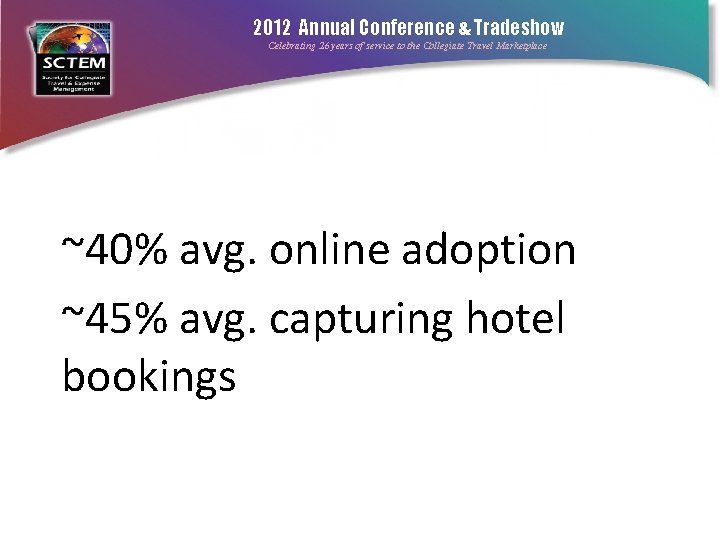 2012 Annual Conference & Tradeshow Celebrating 26 years of service to the Collegiate Travel