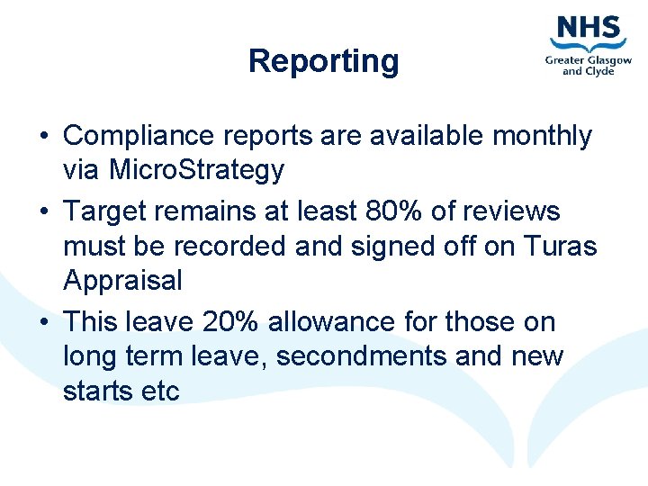 Reporting • Compliance reports are available monthly via Micro. Strategy • Target remains at Reporting • Compliance reports are available monthly via Micro. Strategy • Target remains at